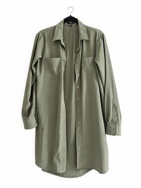 JACOB Y2K Olive Green Oversized Button-Down Shirt Dress